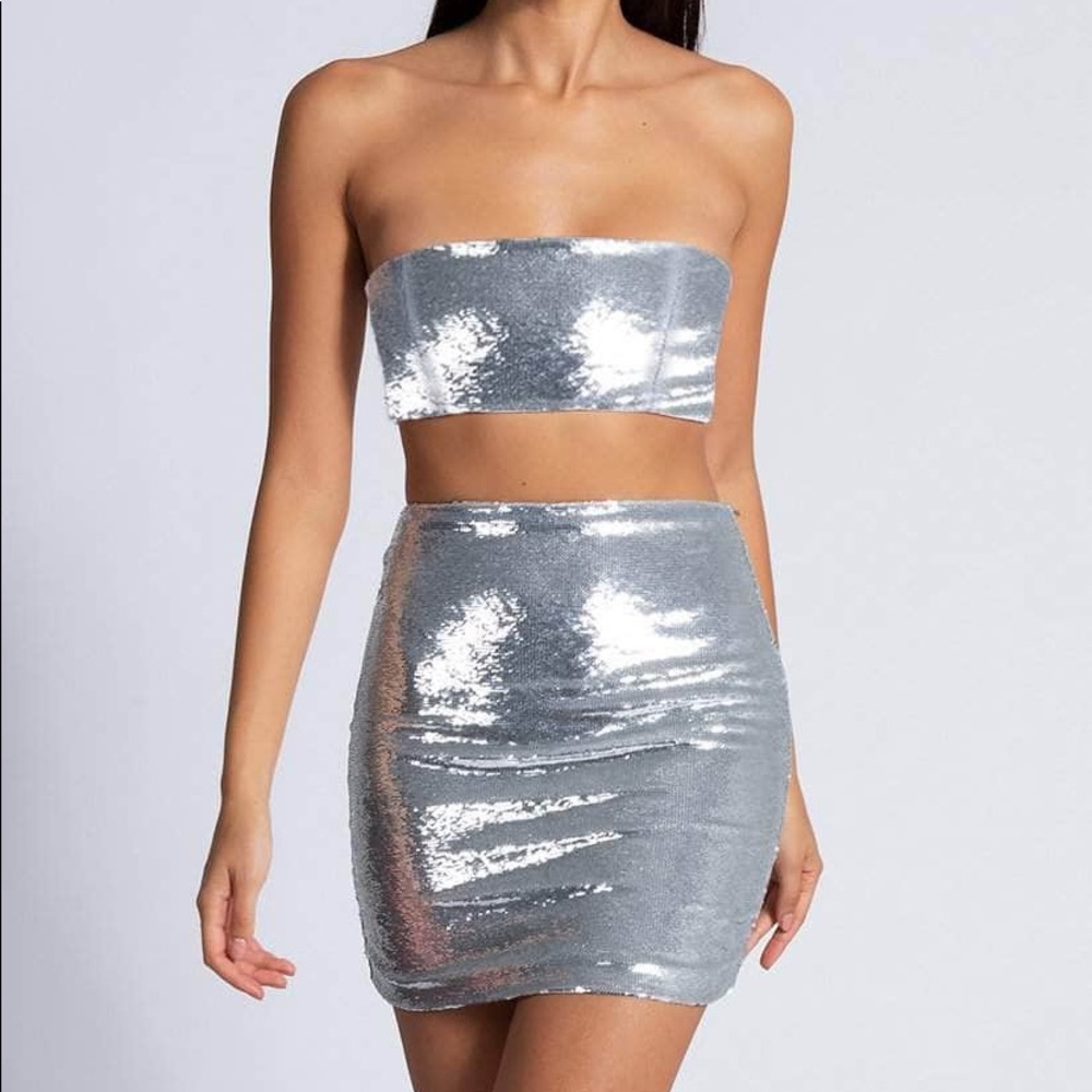 Brand new meshki two piece set mini skirt and strapless top